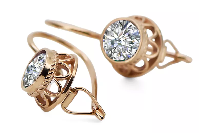 Zircon Or rose 14 carats vintage d'origine Des boucles d'oreilles Bijoux vintage vec117r